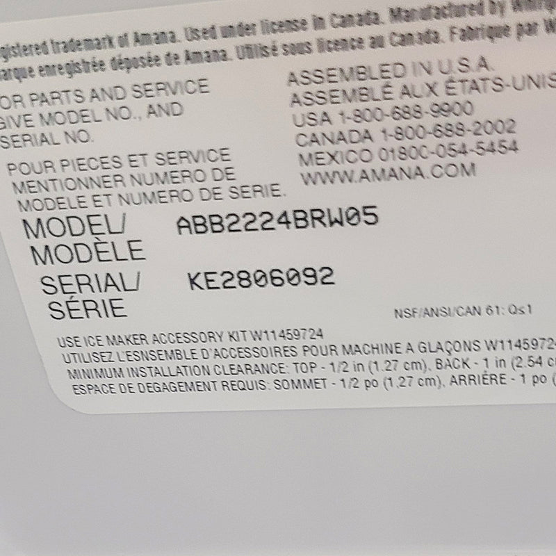 Used Amana Refrigerator Model No. ABB2224BRW05