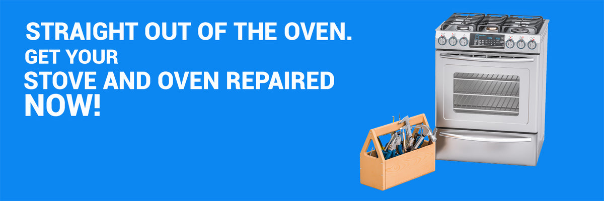 Stove and a tools box in the Stove and Oven Repair Banner