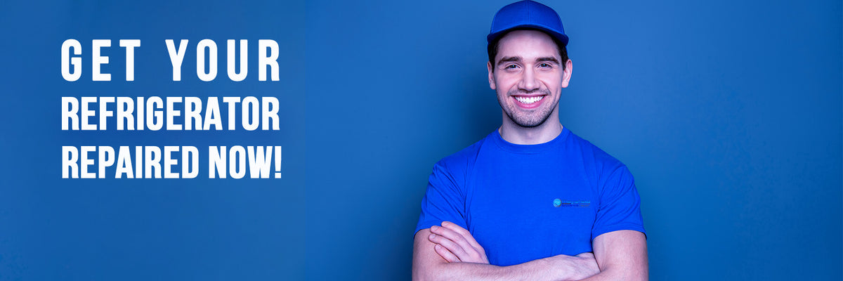 Smiling man in the Refrigerator Repair Banner