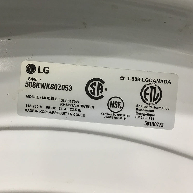 Used LG Washer and Dryer Set Model No. WM3170CW-DLE3170W