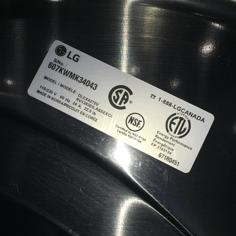 LG Washer and Dryer Set Model No. WM4270HVA – DLEX4270V