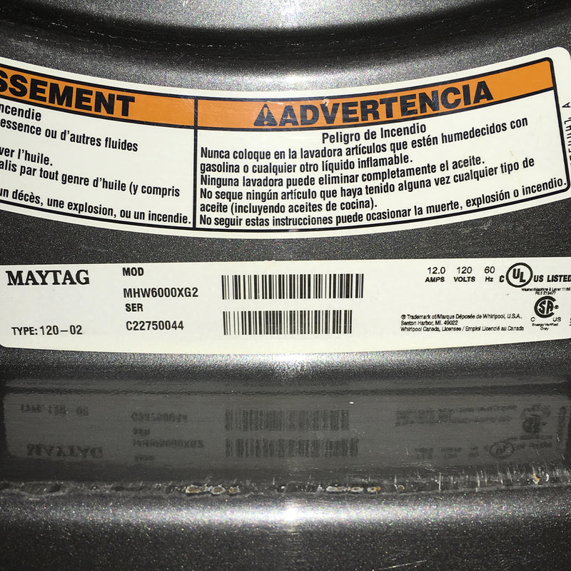 Maytag Washer and Dryer Set Model No. MHW6000XG2 – YMED6000XG2