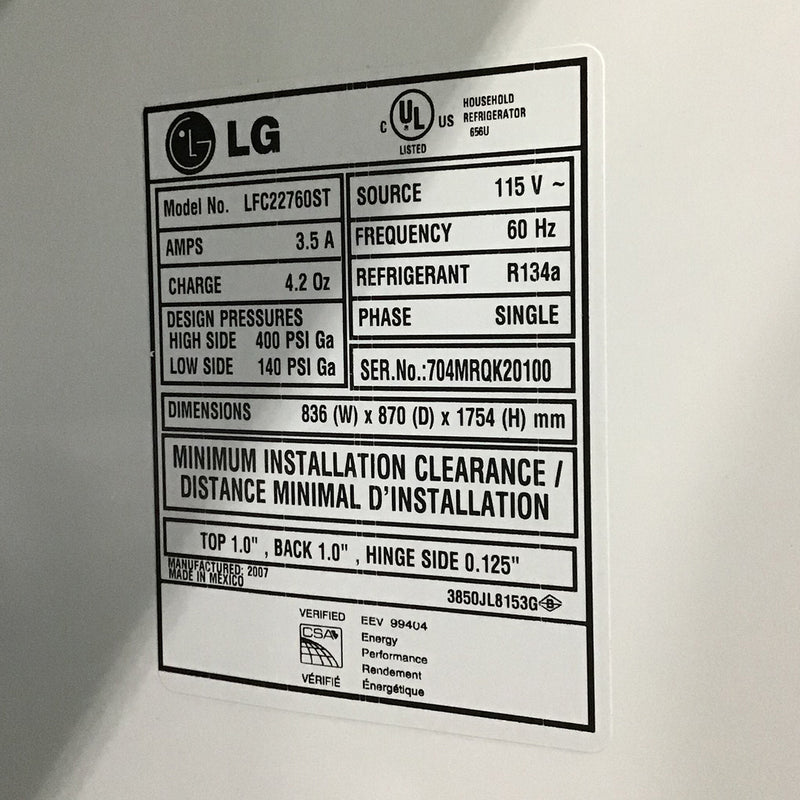 Used LG Refrigerator Model No. LFC22760ST