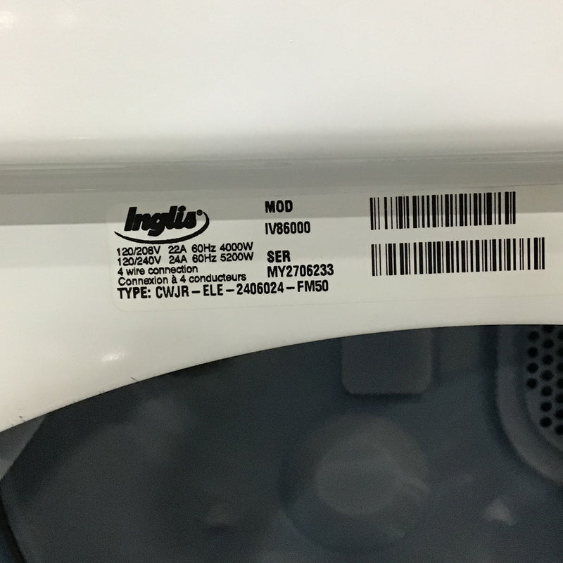 Used Inglis Washer and Dryer Set Model No. IJ41001 – IV86000
