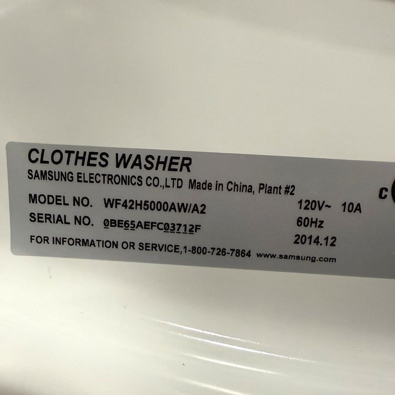 Used Samsung Washer and Dryer Set Model No. WF42H5000AW/A2 – DV42H5000EW/AC