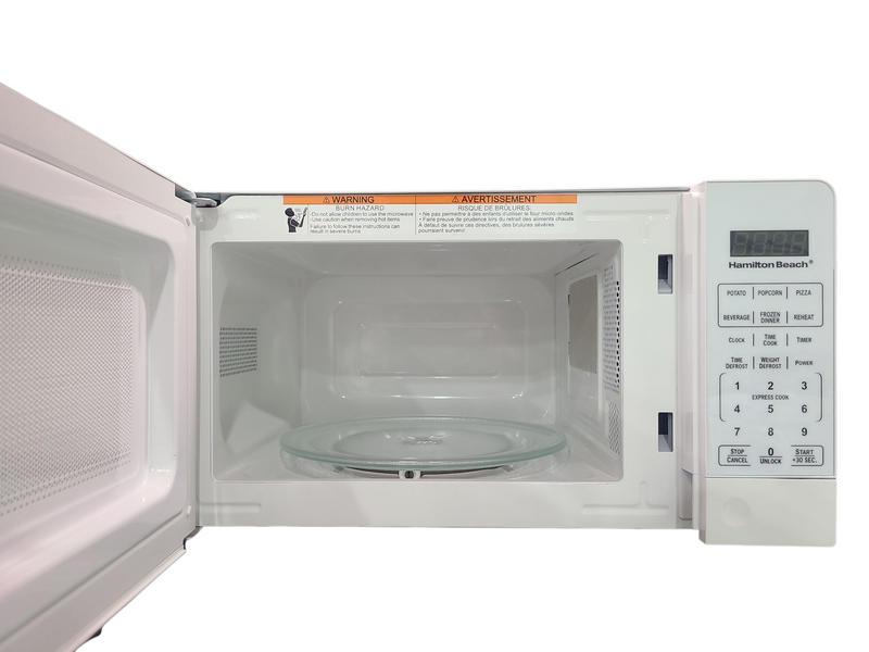 Open box Hamilton Beach Microwave Model No. HBCMV207WE-L2