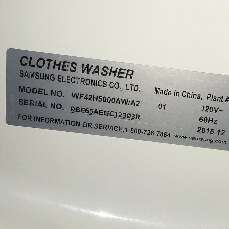 Used Samsung Washer and Dryer Set Model No. WF42H5000AW/A2 – DV42H5000EW/AC