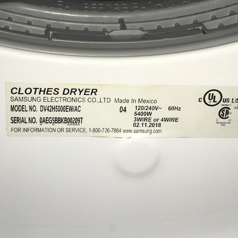 Used Samsung Washer and Dryer Set Model No. WF42H5000AW/A2 – DV42H5000EW/AC