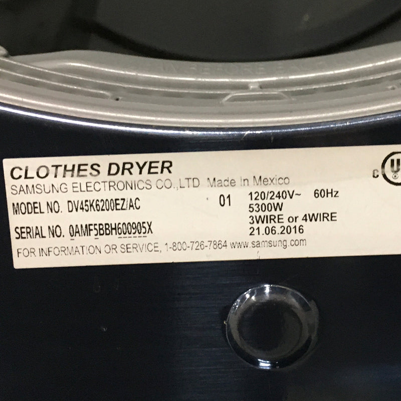 Used Samsung Electric Dryer Model No. DV45K6200EZ/AC