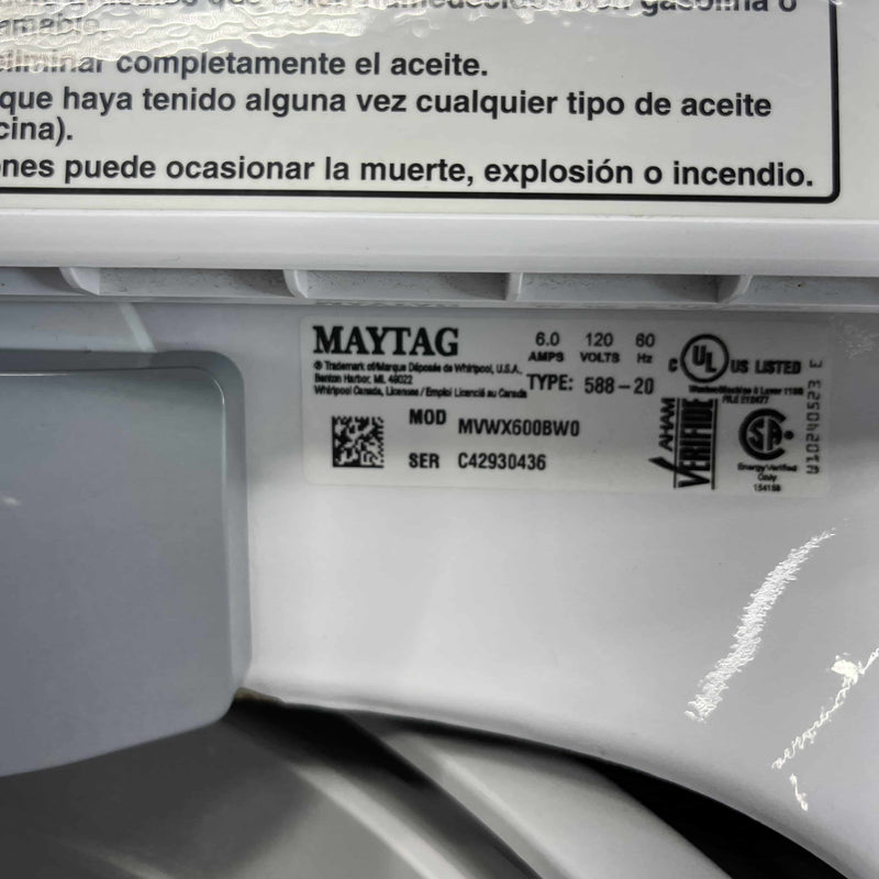 Maytag Washer Model No. MVWX600BW0