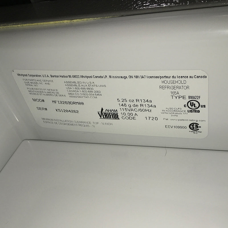 Used Maytag Refrigerator Model No. MFI2269DRM00