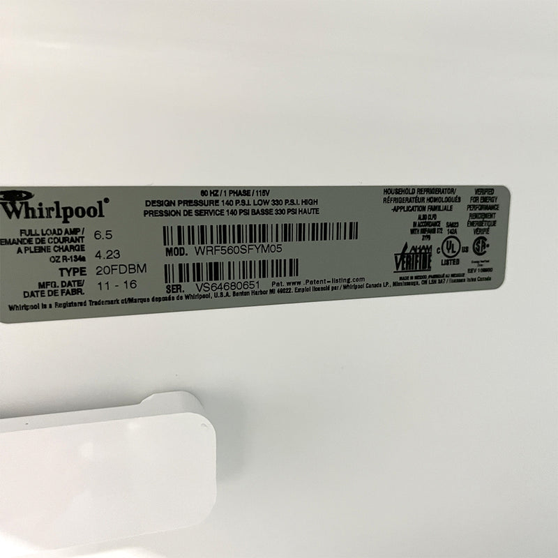 Whirlpool Refrigerator Model No. WRF560SFYM05