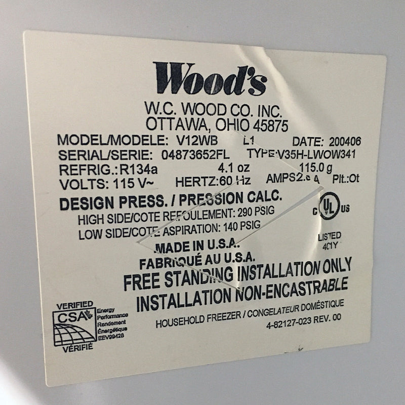 Used Woods Freezer Model No. V12WB