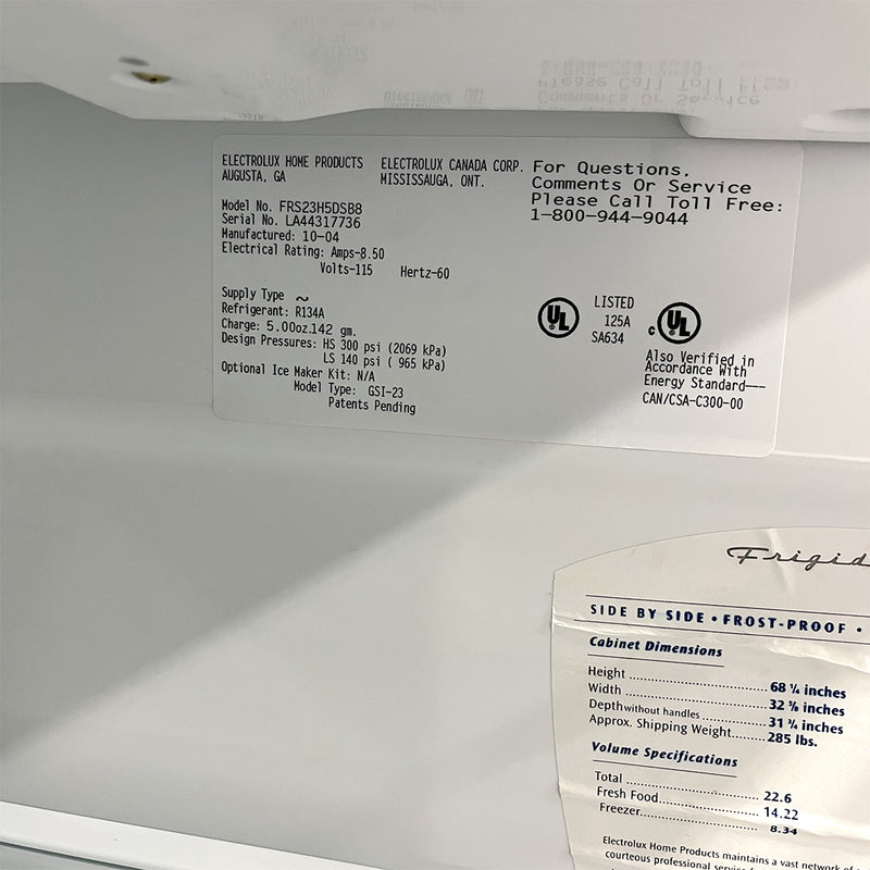 Frigidaire Refrigerator Model No. FRS23H5DSB8