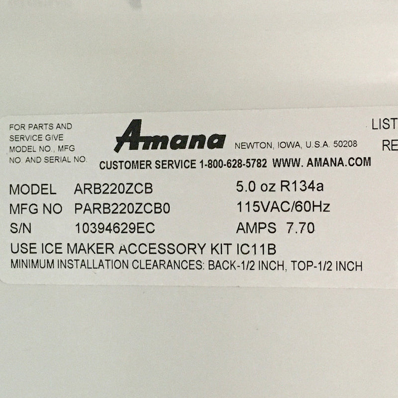 Used Amana Refrigerator Model No. ARB220ZCB