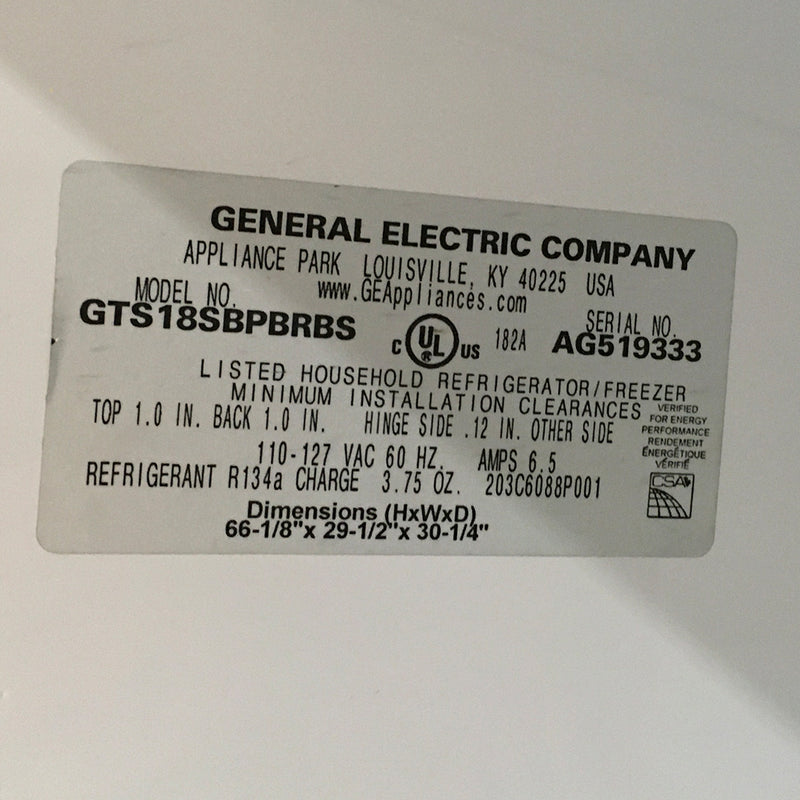 Used GE Refrigerator Model No. GTS18SBPBRBS