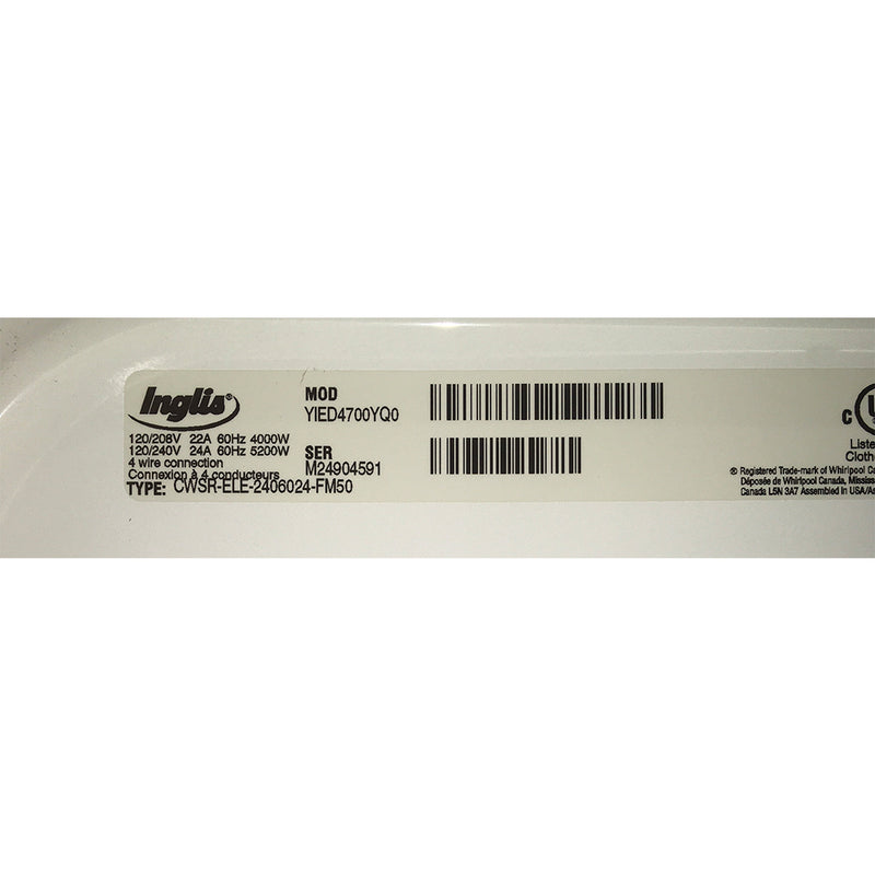 Inglis Washer and Dryer Set Model No. ITW4671EW0 – YIED4700YQ0