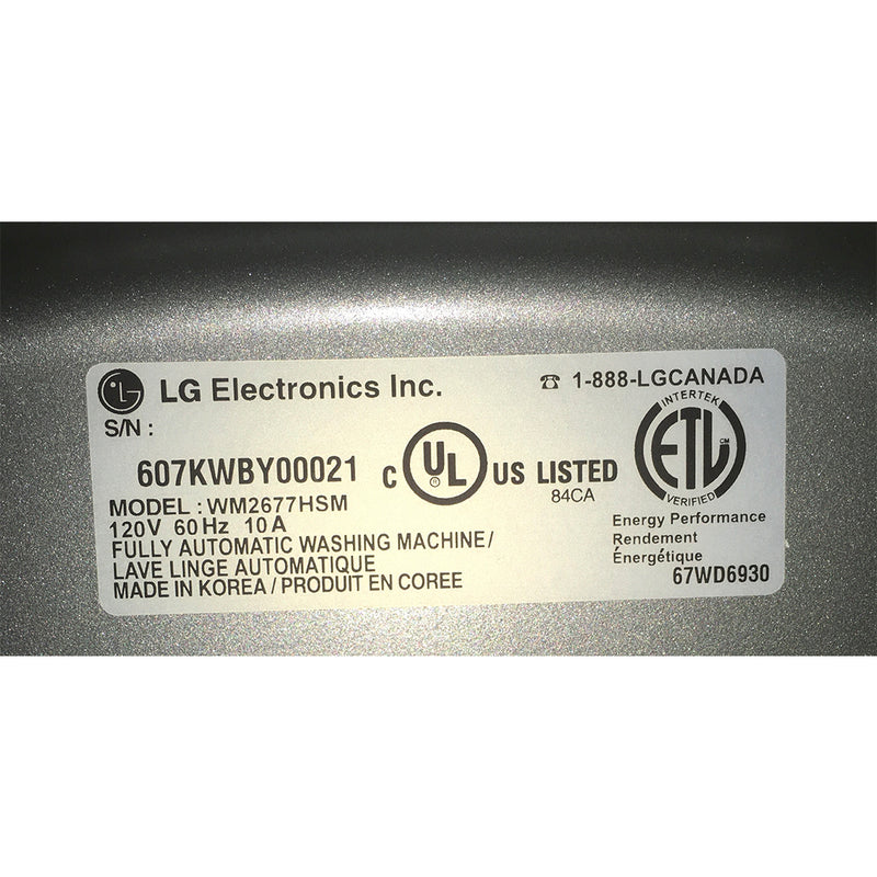 LG Washer and Dryer Set Model No. WM2677HSM – DLE6977S