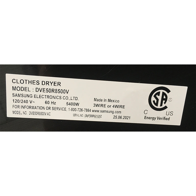Samsung Electric Dryer Model No. DVE50R8500V