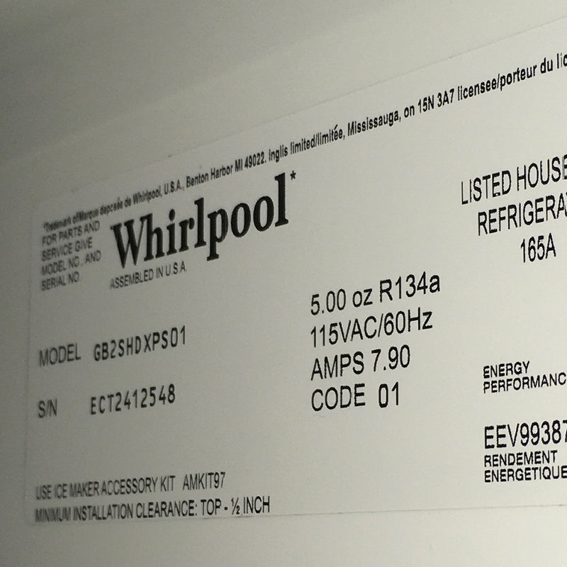 Whirlpool Refrigerator Model No. GB2SHDXPS01