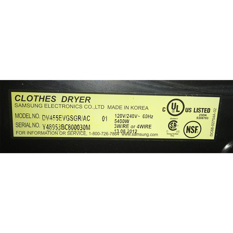 Samsung Dryer Model No. DV455EVGSGR/AC