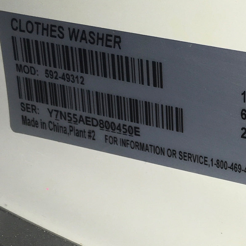 Kenmore Washer and Dryer Set Model No. 592-49312 - 592-89312