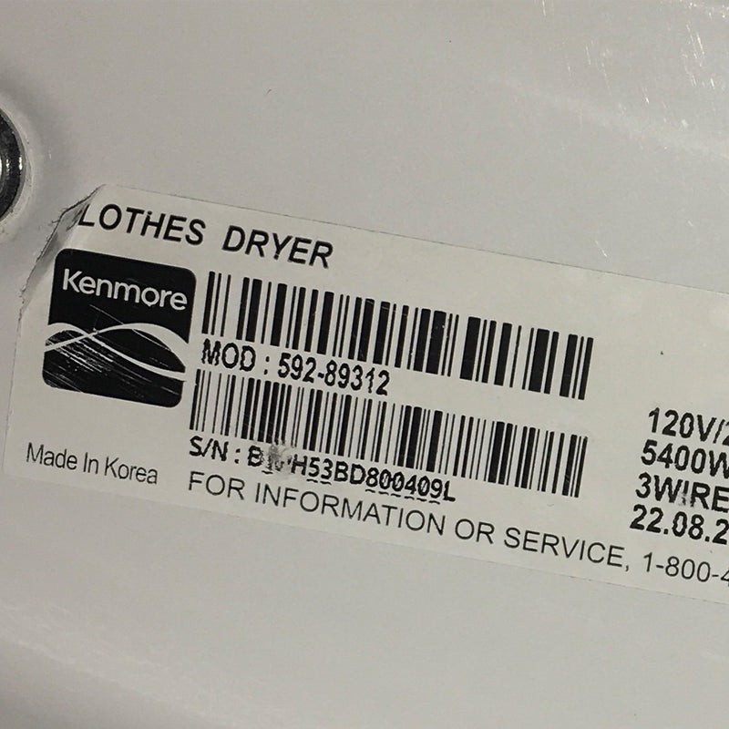 Kenmore Washer and Dryer Set Model No. 592-49312 - 592-89312
