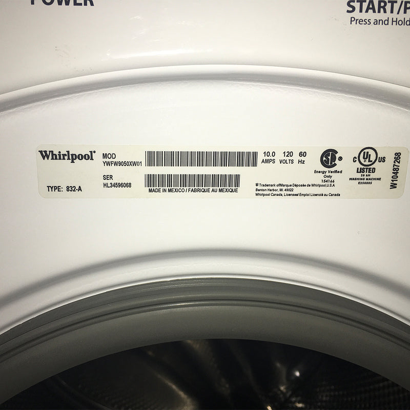 Whirlpool Washer and Dryer Set Model No. YWFW9050XW01/YWED9050XW1