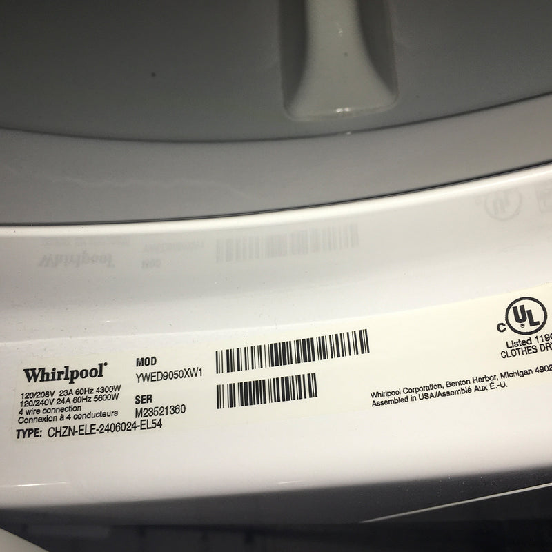 Whirlpool Washer and Dryer Set Model No. YWFW9050XW01/YWED9050XW1