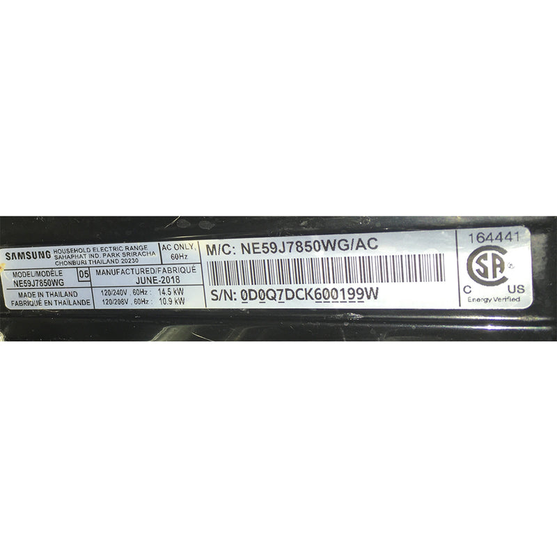 Samsung Electric Stove Model No. NE59J7850WG/AC