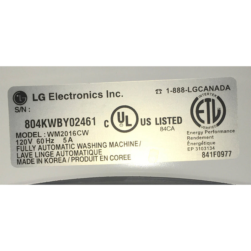 LG Washer Model No. WM2016CW