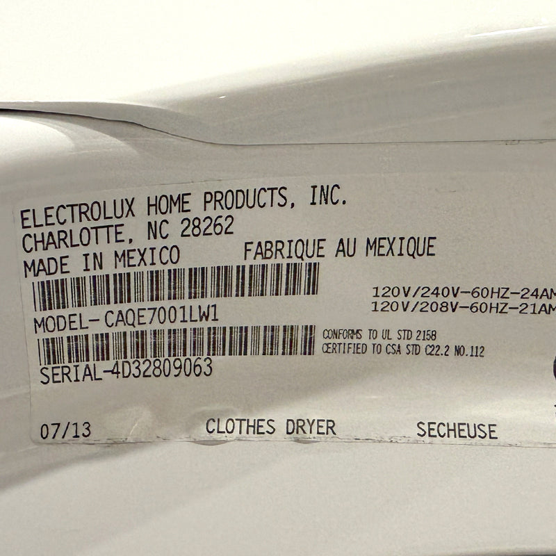 Used Frigidaire Washer and Dryer Set Model FAFW3801LW5 - CAQE7001LW1