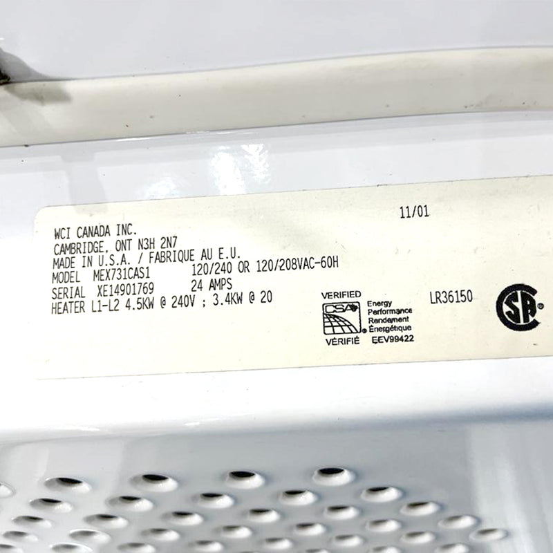 Frigidaire 27" Laundry Center Model No. MEX731CAS1