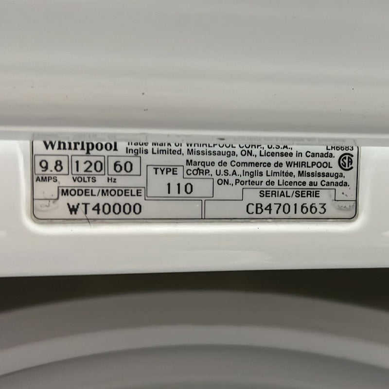 Whirlpool Apartment Size Washer Model No. WT40000