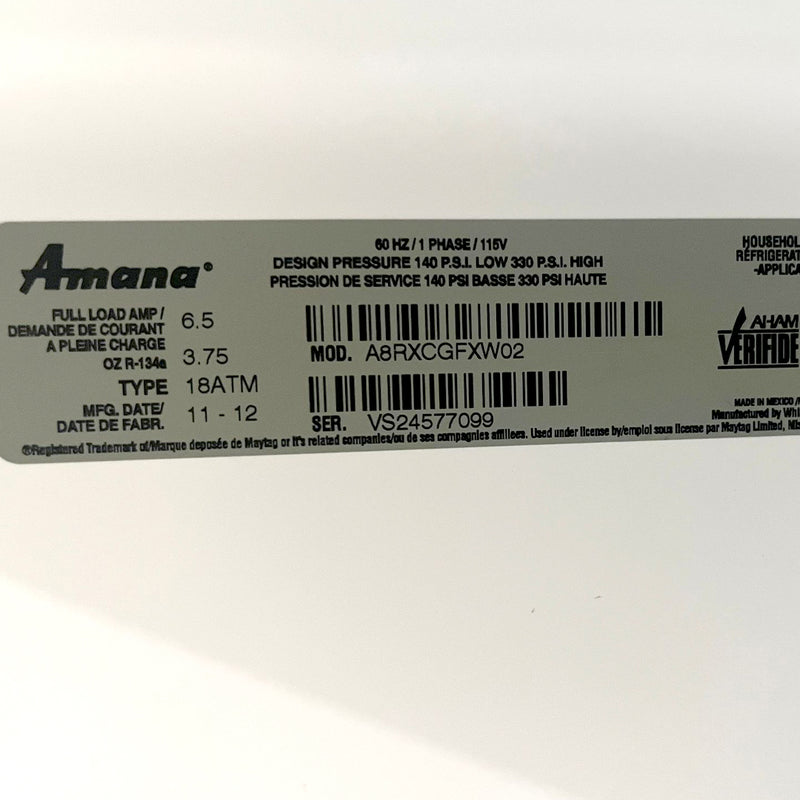 Amana Refrigerator Model No. ABRXCGFXW02