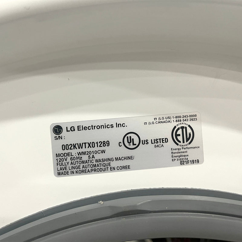 LG Washer and Dryer Set Model No. WM2010CW-DLE1310W