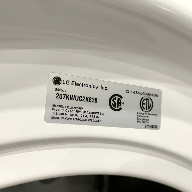 LG Washer and Dryer Set Model No. WM3050CW-DLE2250W