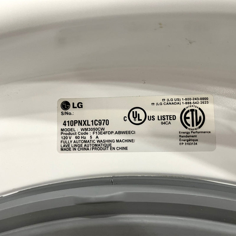 LG Washer and Dryer Set Model No. WM3050CW-DLE2250W