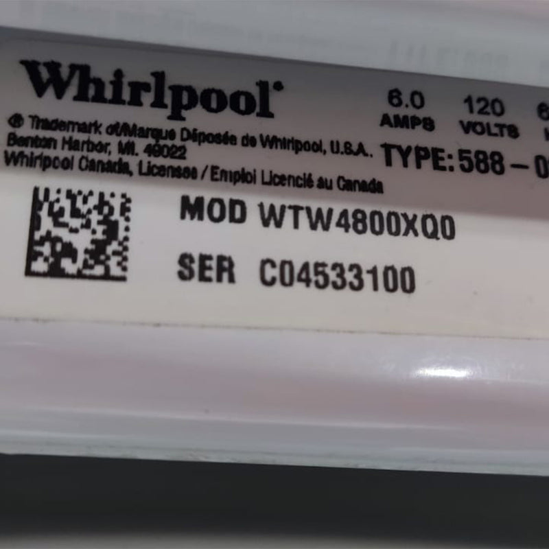 Used Whirlpool Washer and Dryer Set Model No. WTW4800XQ0 – YWED4800XQ0