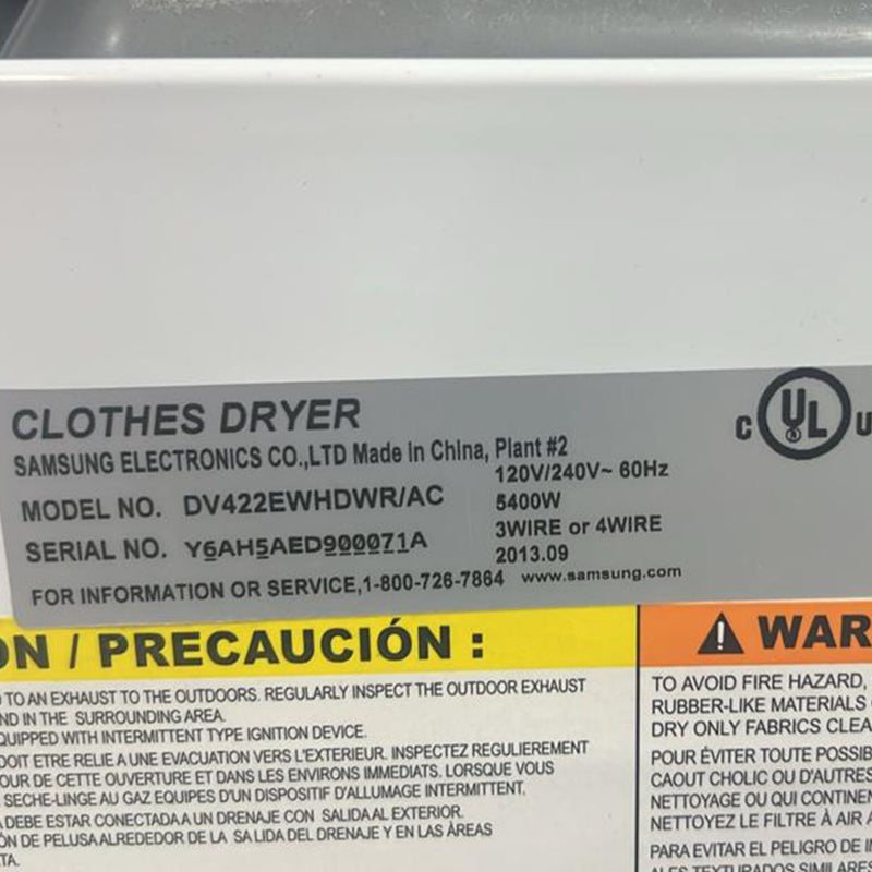 Used Samsung Washer and Dryer Set Model No. WA422PRHDWR -DV422EWHDWR