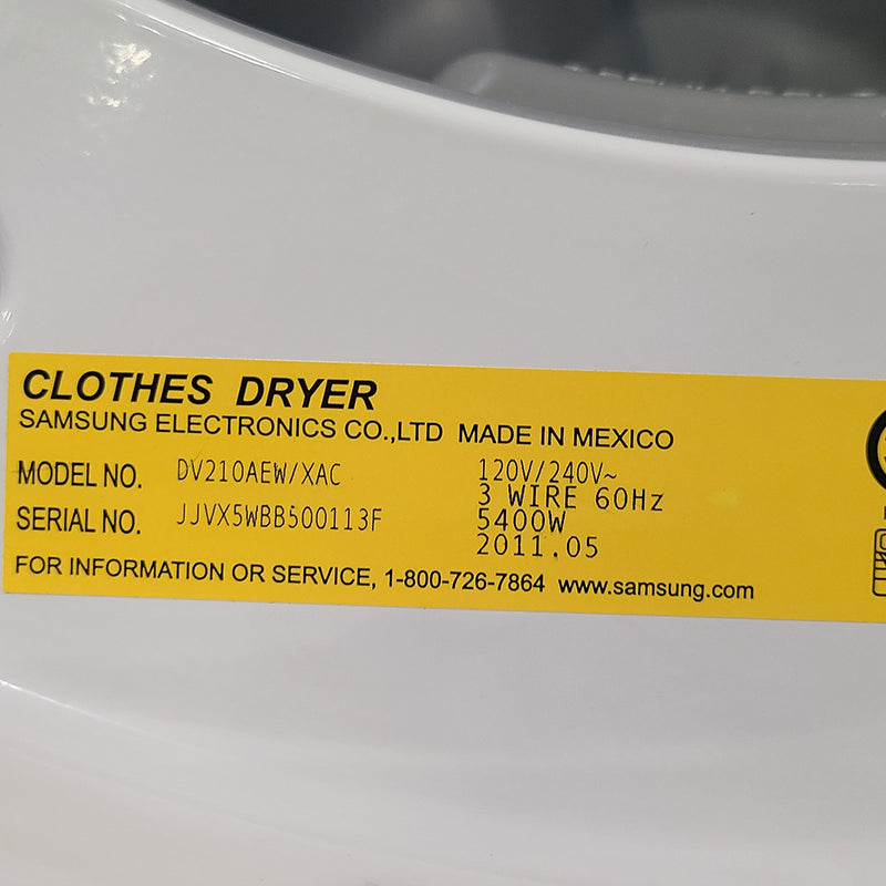 Used Samsung Washer and Dryer Set Model No. WF210ANW/XAC – DV210AEW/XAC