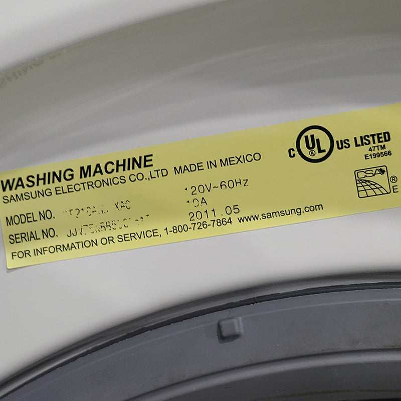 Used Samsung Washer and Dryer Set Model No. WF210ANW/XAC – DV210AEW/XAC