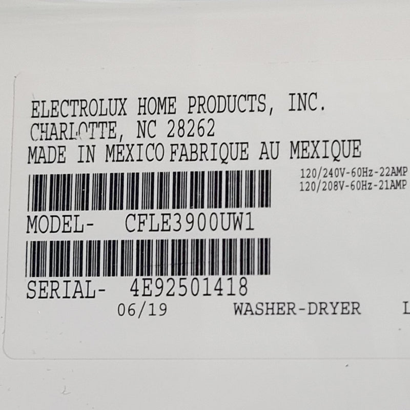 Used 27" Frigidaire Laundry Center Model No. CFLE3900UW1