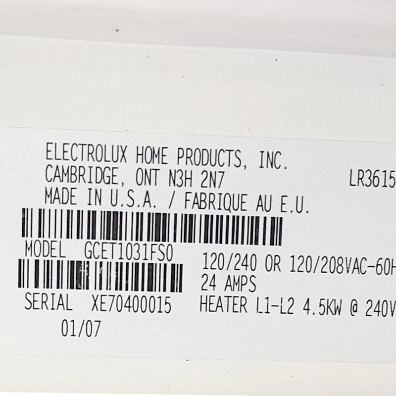 Used Frigidaire 27" Laundry Center Model No. GCET1031FS0