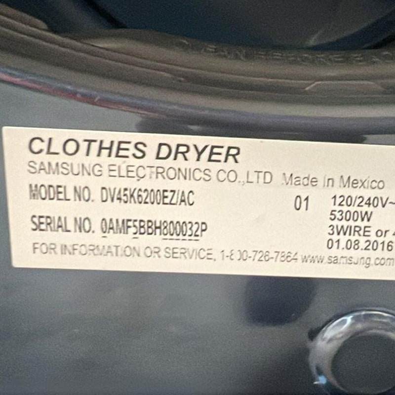 Used Samsung Electric Dryer Model No. DV45K6200EZ/AC