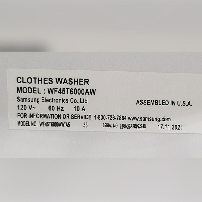 Used Samsung Washer Model No. WF45T6000AW