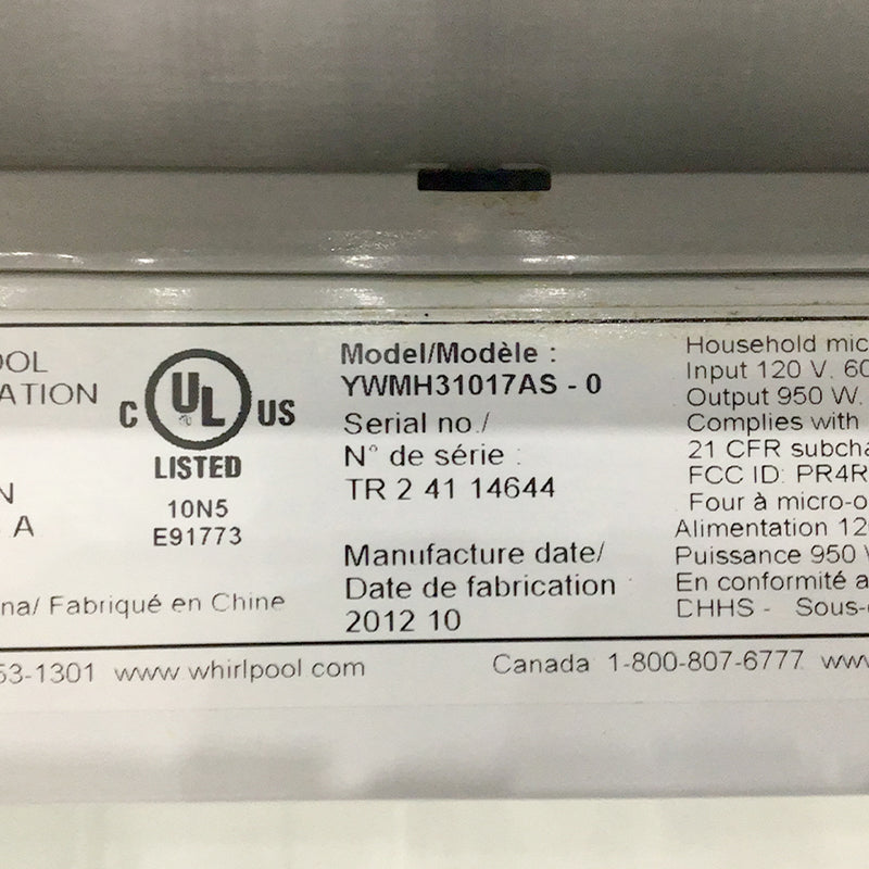 Used Whirlpool Microwave Model No. YWMH31017AS-0