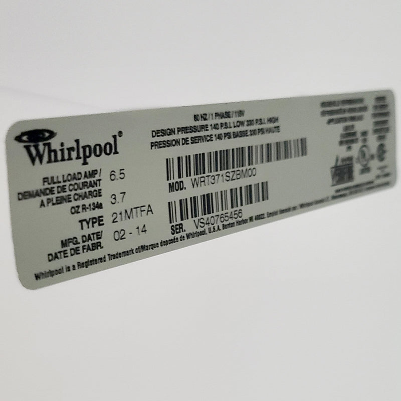 Used Whirlpool Refrigerator Model No. WRT371SZBM00