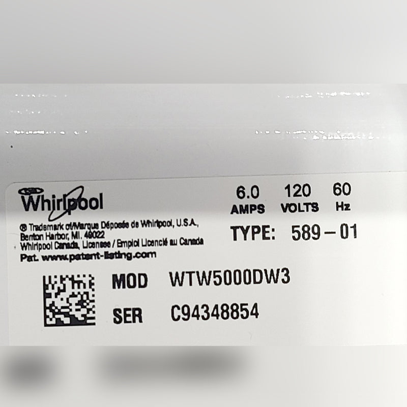 Used Whirlpool Washer Model No. WTW5000DW3