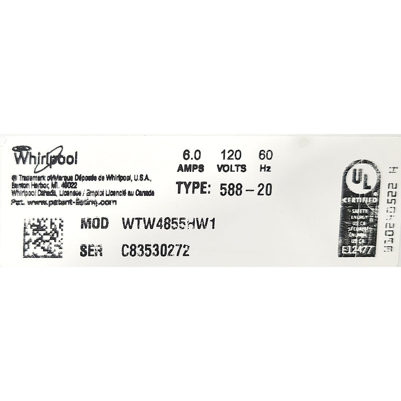 Whirlpool Washer and Open Box Dryer Set Model No. WTW4855HW1-YWED4850HW0